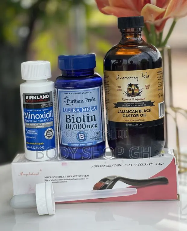 Kirkland Minoxidil + Biotin + Derma Roller + Castor Oil Set · Photo 1