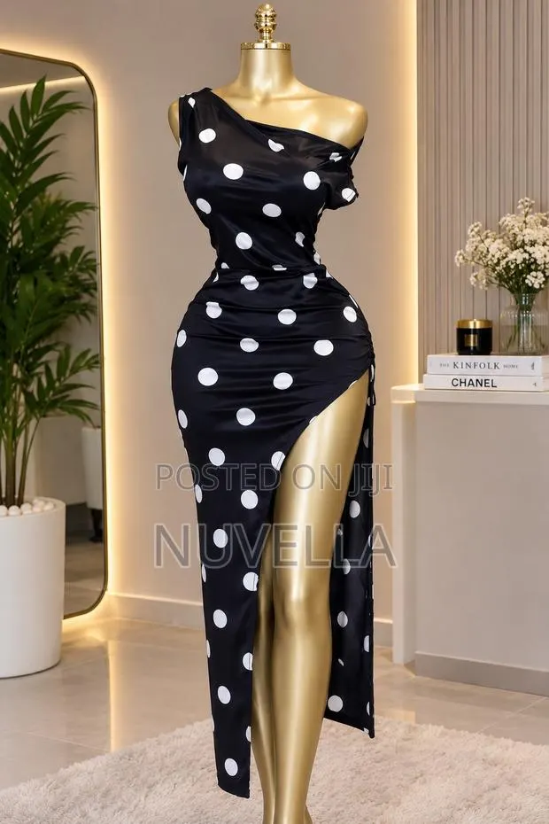 Black Polka Dot One-Shoulder Maxi Dress · Photo 1
