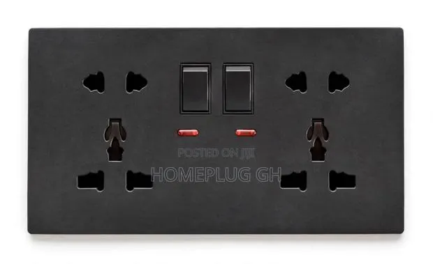 Double 5-Pin Socket With Switches + Neon – Black (F1-B-12) · Photo 1