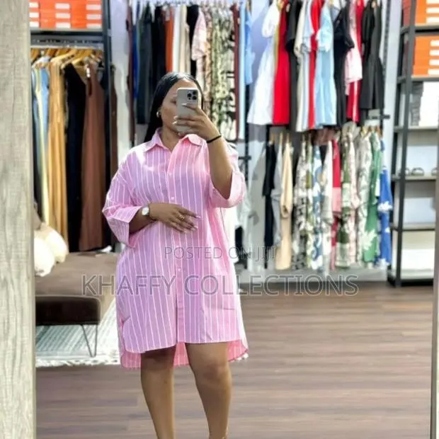 LUX STRIP LOOSE SHIRT DRESS - Over Size Gown Shirt* · Photo 1