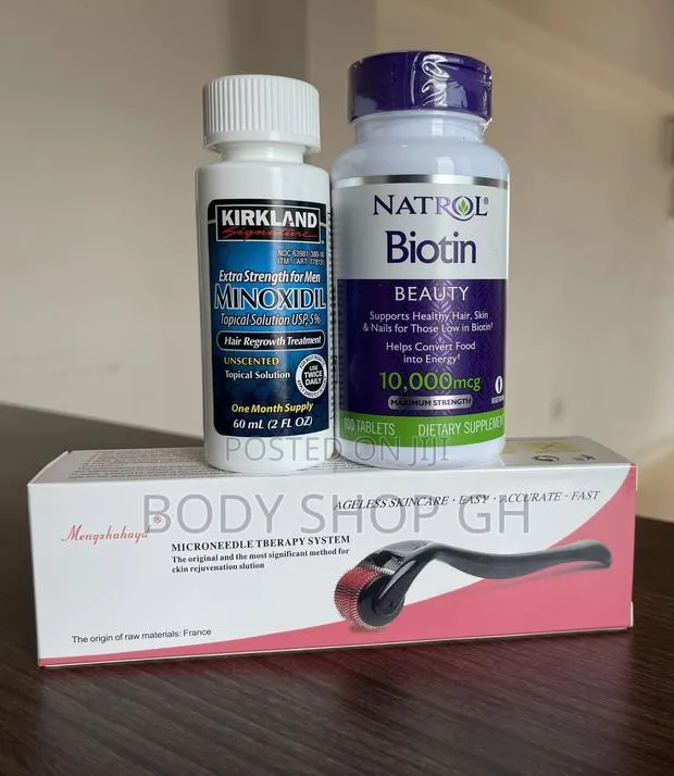 Beard Growth Pack - Kirkland Minoxidil +Biotin +Derma Roller · Photo 1