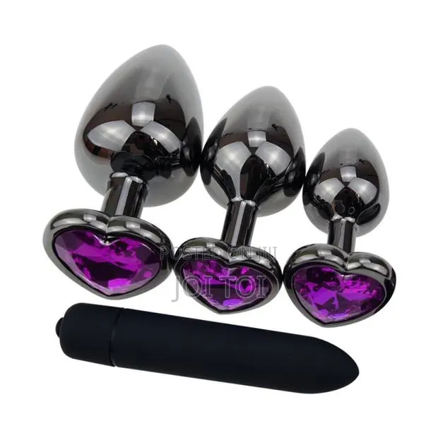 Black Metal 3 Anal Plugs + Mini Bullet Vibrator · Photo 1