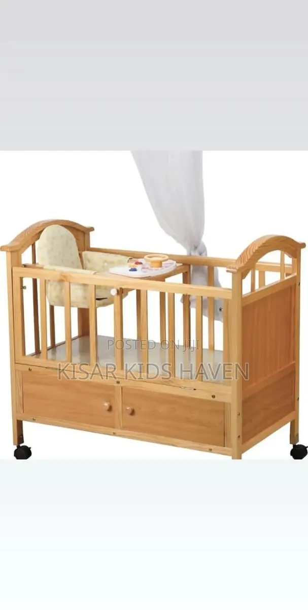 Baby Wooden Cot With Net and Build in High Chair With Music · Photo 1