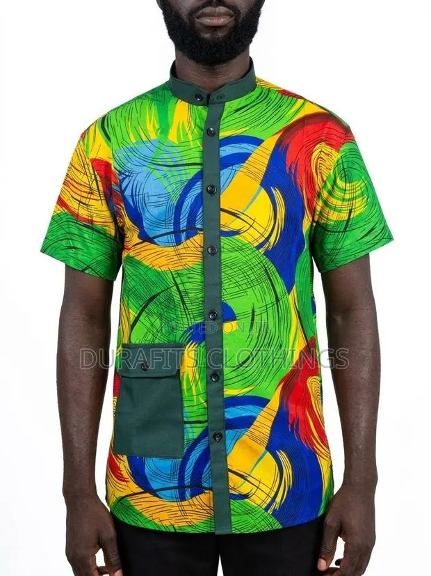 Men’s Short-Sleeve Colorful African Print Shirt · Photo 1