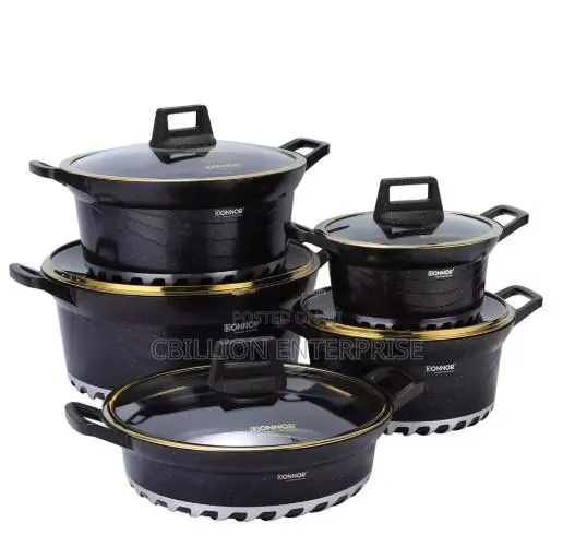Brown/Red 5set Cast Aluminum Alloy Non-Stick Cookware Glass Lid · Photo 1