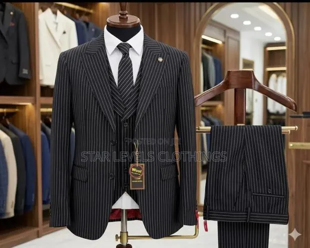 Double Breasted and 3pcs Black Striped Suits for Men · Photo 1