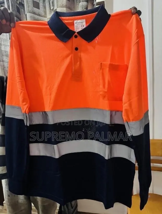Orange Navy Long Sleeve Work Shirt - Reflective Safety Polo Pocket · Photo 1