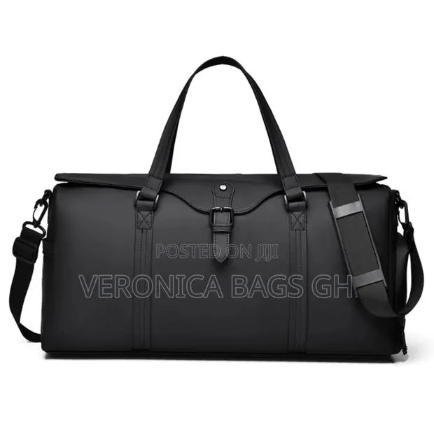 Unisex Black Leather Duffel Travel Bag · Photo 1
