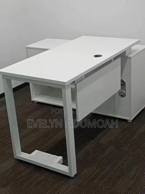 Modern White Office Desk With Storage Cabinet – Executive Workstation · Photo 1