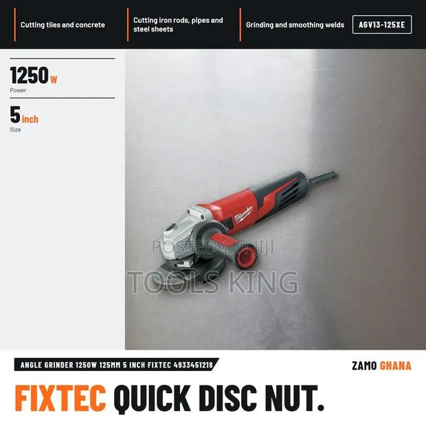 Angle Grinder 1250W 125Mm 5 Inch Fixtec - AGV13-125XE · Photo 1