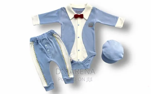 Baby Boy 3 Pieces Set (Bodysuit + Pant + Hat) 3-6m 6-9m · Photo 1