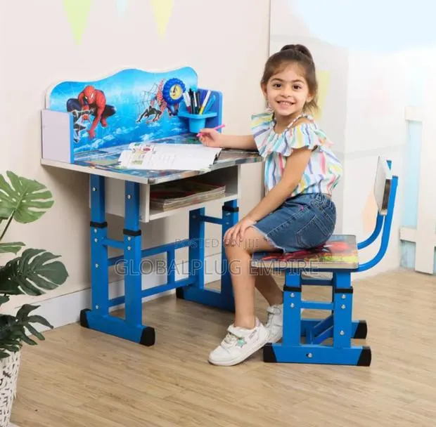 Adjustable Kid's Study Table Chair Set Blue · Photo 1