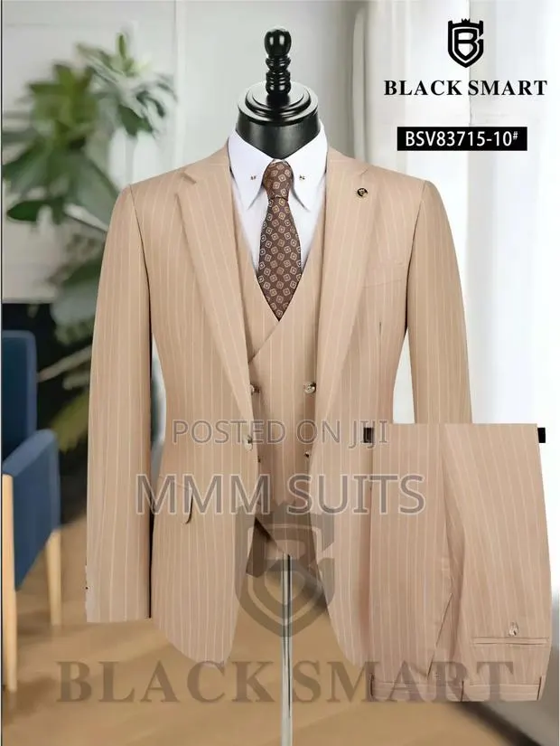 Eelegant and Stylish Turkish 3-Piece Men’S Stripped Suit in Tan · Photo 1