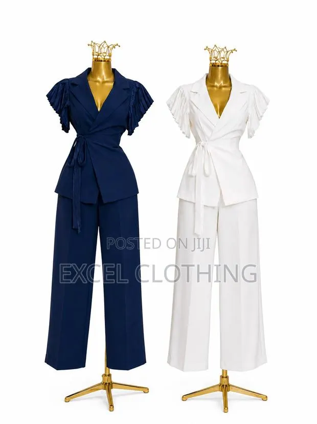 Women’s Elegant Ruffle Sleeve Wrap Blazer Wide-Leg Pants Suit Set · Photo 1