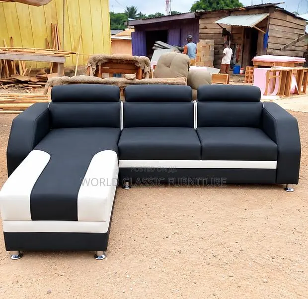 A Modern 3-Seater + Chaise Lounge Design in Black and White ( · Photo 1