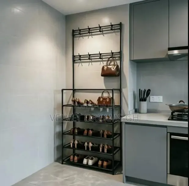 5 Tier Metallic Coat, Shoe Hat Rack · Photo 1