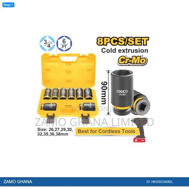8 PCS 3/4"Dr. Deep Impact Socket - Hkissd34082l · Photo 1