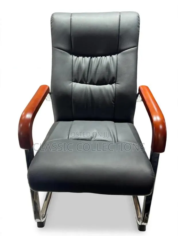 Executive Leather Visitor Chair-Wooden Armrest and Chrome Base · Photo 1