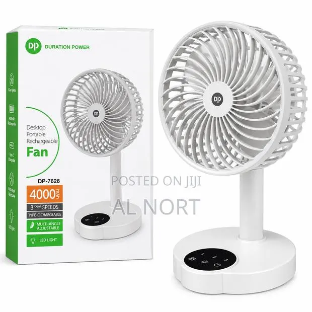 DURATION POWER DP-7626 Rechargeable Desktop Fan – 4000mAh – White · Photo 1