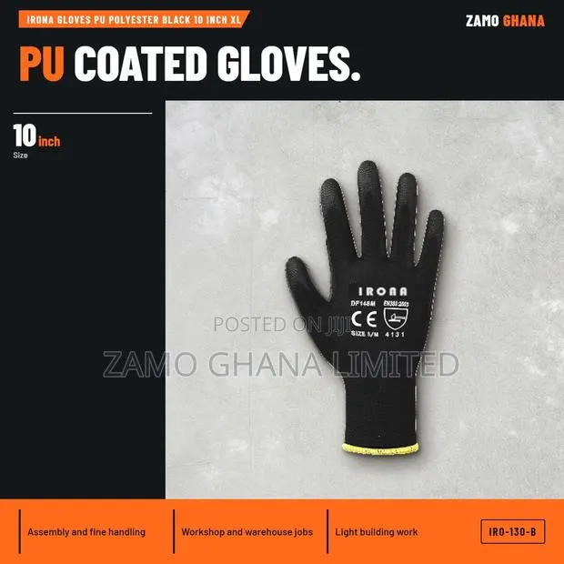 Irona Gloves Pu Polyester Black 10 Inch Xl - IRO-130-B · Photo 1