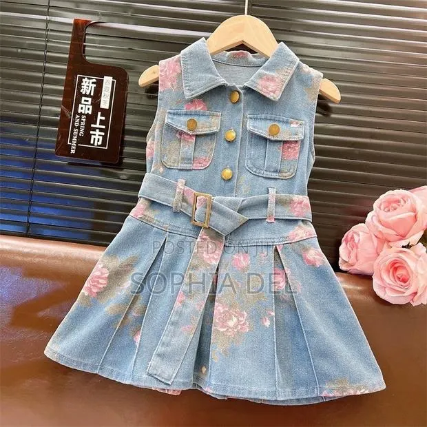 Gorgeous Girls’ Floral Denim Dress With Belt | Sizes 110–140 · Photo 1