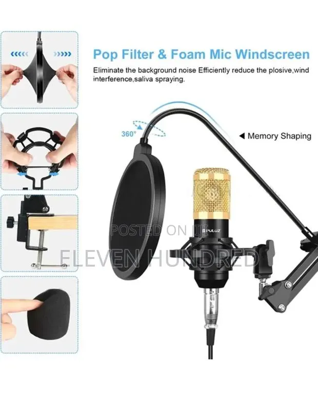 Podcast Microphone Usb Sound Card Kit Professional Studio Live -( Gold · Photo 1
