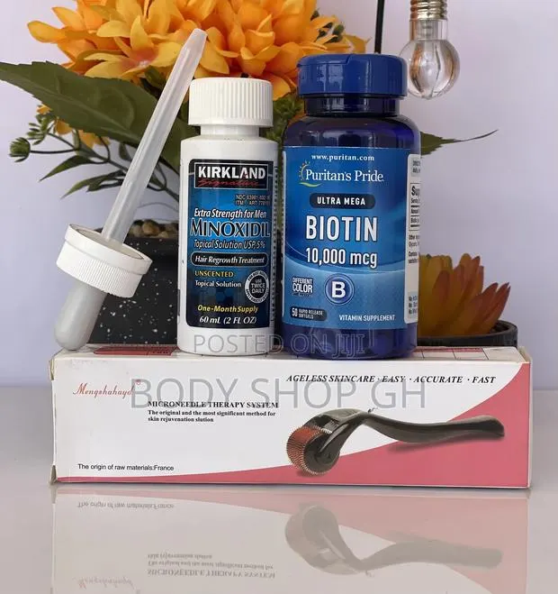 Beard and Hair Regrowth Pack- Kirkland +Biotin +Derma Roller · Photo 1