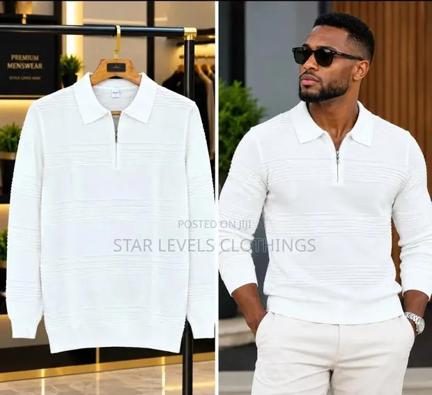Quater Zip Knitted Sweat Shirts Available in White and Black for Men · Photo 1