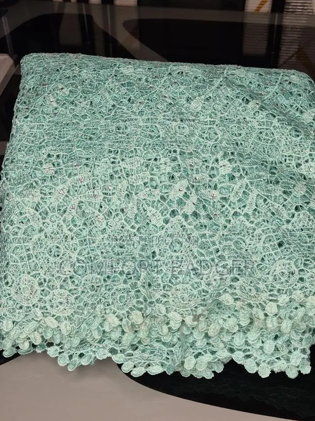 Mint Green Cord (Guipure) Lace With Stone Embellishments · Photo 1