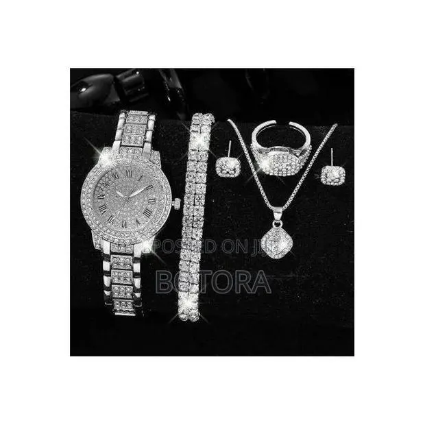 Battery Replacement Required Premium Ladies 5 in 1 Crystal Jewelry Set · Photo 1