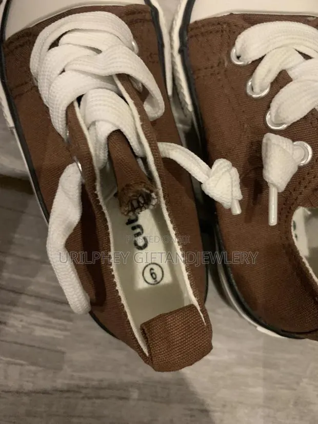 Kids Chocolate Brown Casual Trainers Neutral Low-Top Canvas Shoes · Photo 2