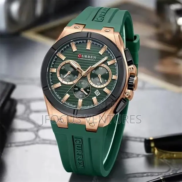 Curren Men Watch/ Green Silicon Band · Photo 1