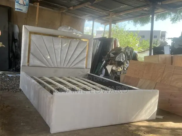 Cream Color With Gold Design Bed Frame Available Anytime to Pick · Photo 1