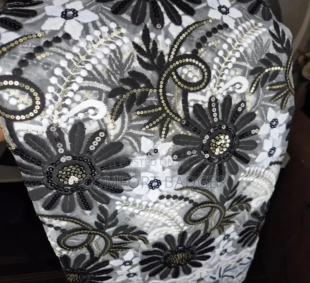 Beautiful Mesh Lace With Black Embroidery and Gold Sequins · Photo 1