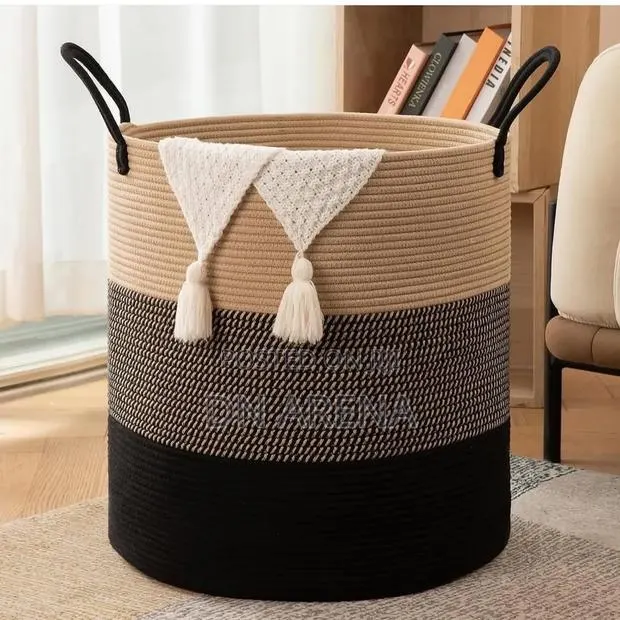 Woven Rope Laundry Hamper Basket a Stylish Two-Tone Design · Photo 1