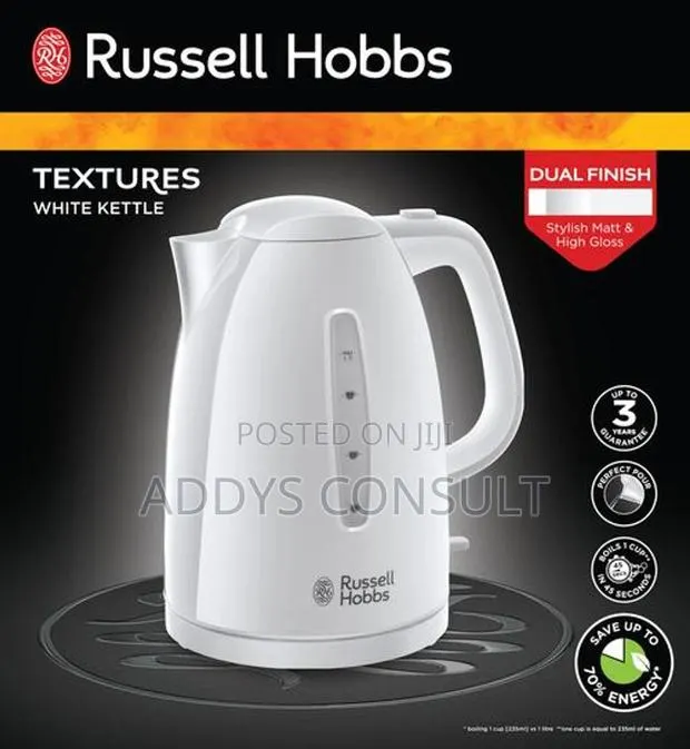 Russell Hobbs Textures Electric 1.7L Cordless Kettle- White and Black · Photo 1