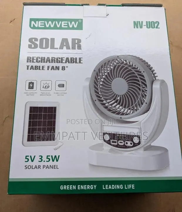 8" Solar and Electricity Rechargeable Table Top Fan · Photo 1