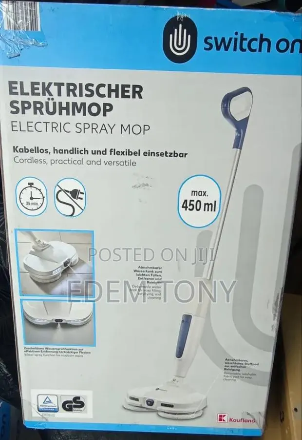 Switch on Cordless Electric Spray Mop With Blue Handle and White Base · Photo 1