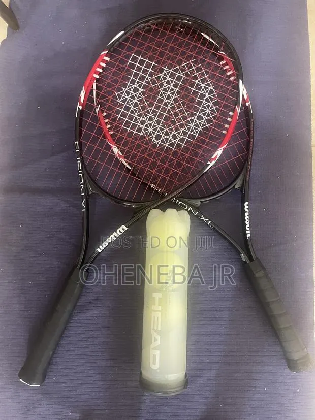 2 Adult Wilson Fusion XL Tennis Rackets and 8 New Ball Set · Photo 1