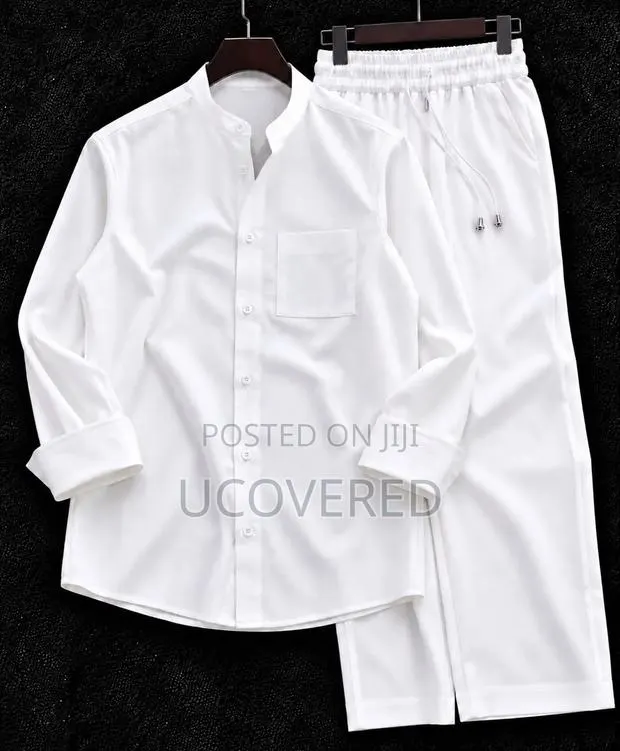 Men's Casual Long-Sleeve Shirt and Matching Loose-Fitting Trouser Set · Photo 1