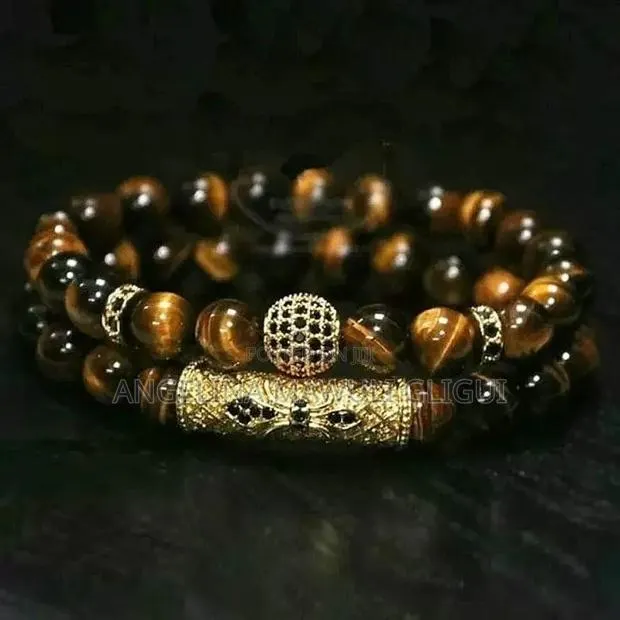 Golden Tiger’s Eye and White & Gray Howlite Crown Luxury Bracelet Sets · Photo 1