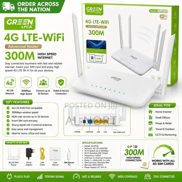 Green Lyca GL69732 4G LTE Wi-Fi Router – 300Mbps – White · Photo 1
