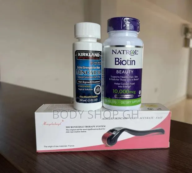 Natrol Biotin(100 Tabs) +Kirkland Minoxidil +Derma Roller · Photo 1
