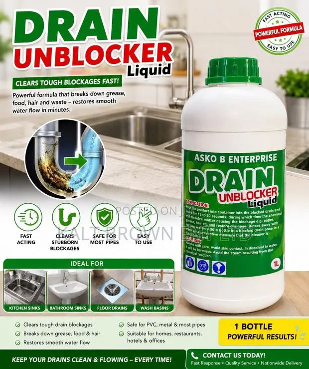 Kitchen Sink Drain Unblocker Liquid (1L) – Fast-Acting Clog Remover · Photo 1