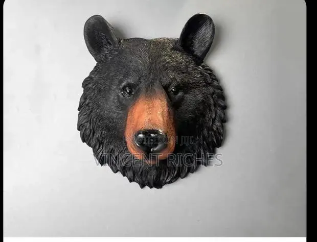 Bear Head Resin Wall Sculpture - Orange Color Nose · Photo 1