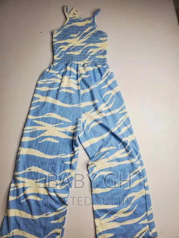 Blue and White Wavy Girls Jumpsuit · Photo 1