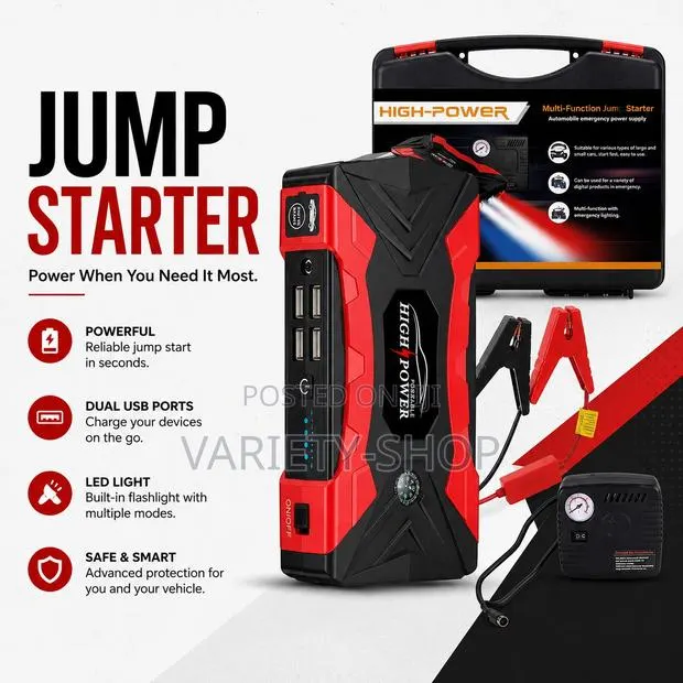 Smart Jump Starter With Compressor and Charging Ports