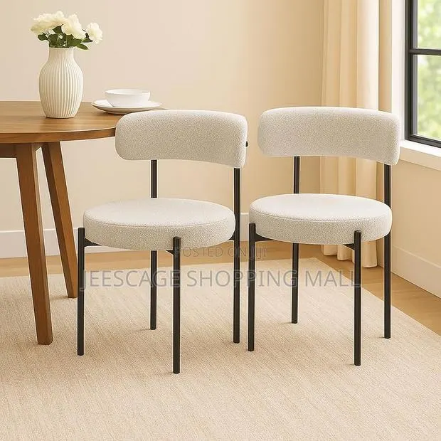 Modern Bouclé Upholstered Dining Chair With Metal Frame · Photo 1