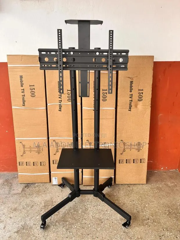 Anti Rust Black Color Tv Stand With Wheels Shelf Mount · Photo 1