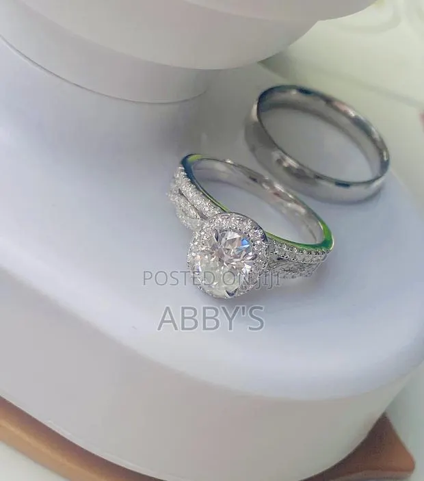 925 Sterling Silver Full Moissanite 3pcs Wedding Rings · Photo 1